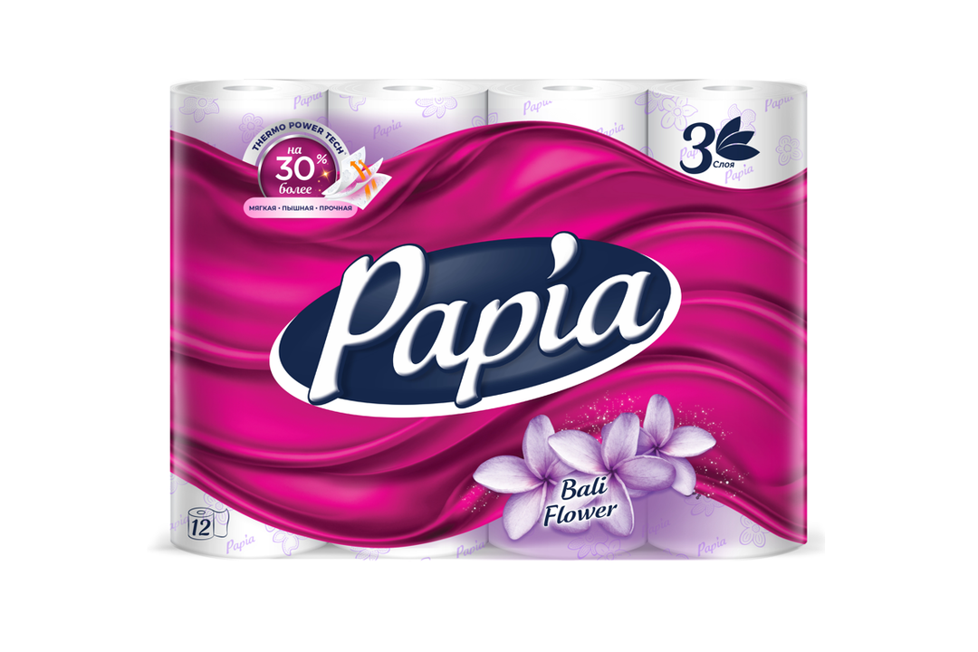 

Туалетная бумага Papia Bali Flower 3 слоя, 12 рулонов