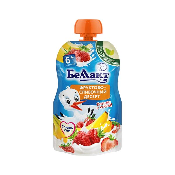 Пюре фруктовое Беллакт Фруктово-сливочный десерт из банана и клубн со сливк 90г ДП