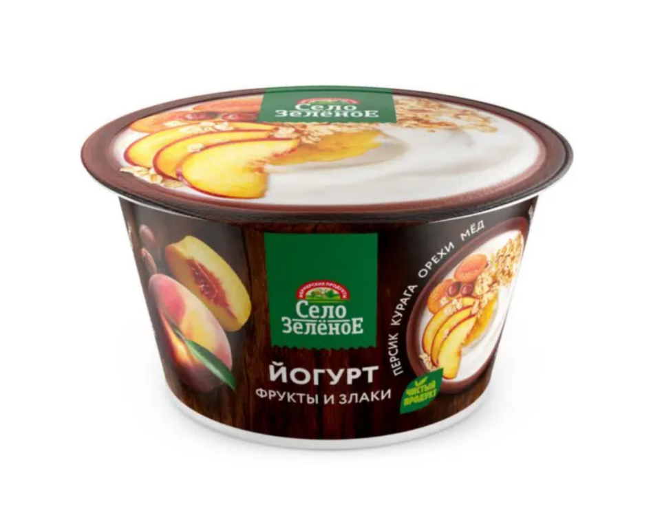 

Йогурт Село Зелёное персик курага орехи мед 3.2% без ЗМЖ 180 г
