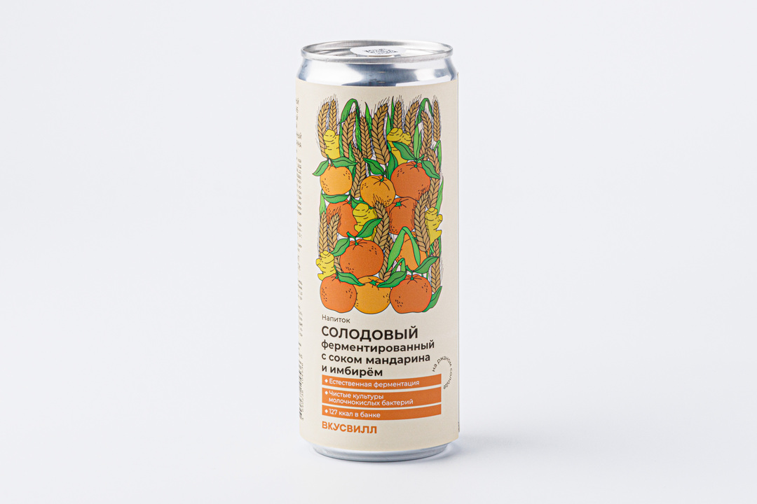 

Напиток ВкусВилл Солодовый ферментированный с соком мандарина и имбирем 330 мл