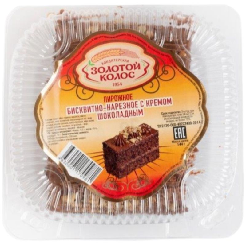 

Пирожное Золотой колос Бисквитно-нарезное с кремом шоколадным, 144 г