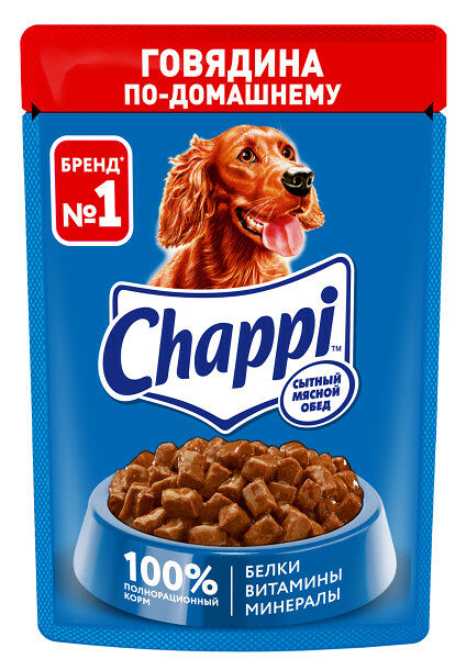 Влажный корм для собак Chappi Сытный мясной обед с говядиной по-домашнему 85 г