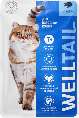 

Корм влажный для кошек Welltail с рыбой старше 7 лет 75 г