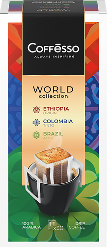 Кофе молотый Coffesso Drip MIX: Бразилия Эфиопия Колумбия 30 дрип-пакетов