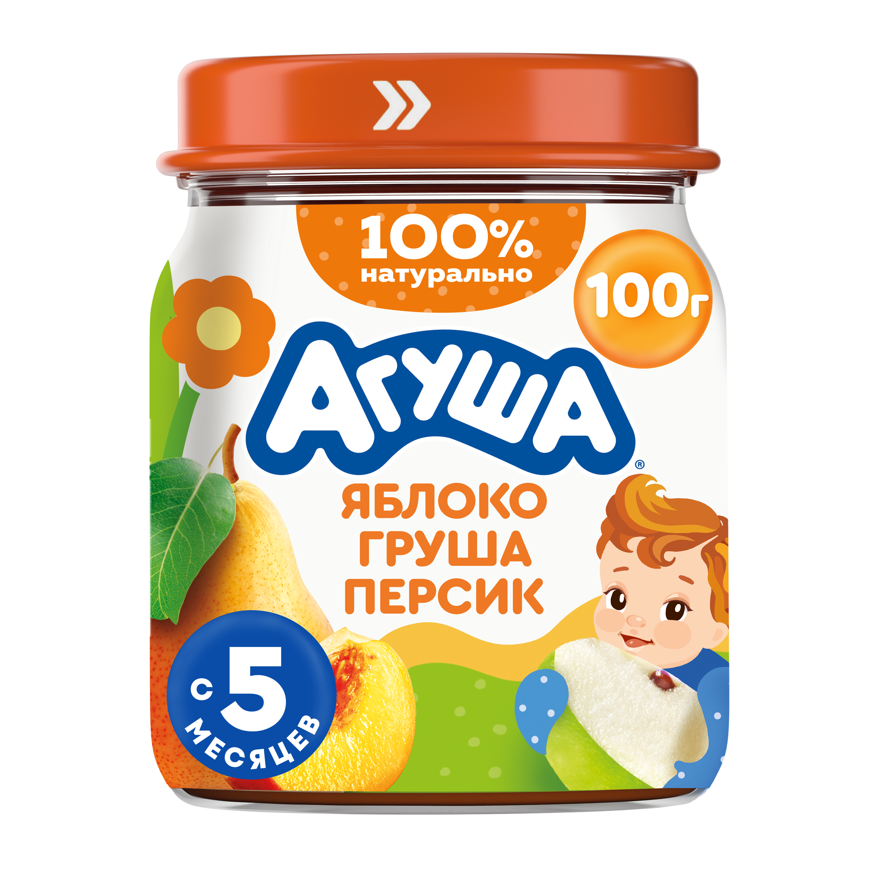 

Пюре фруктовое Агуша Яблоко-Груша-Персик с 5 месяцев 100 г