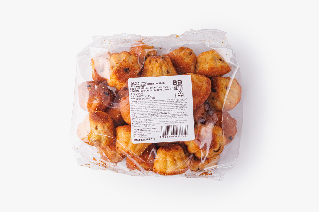 

Кексы-мини ванильно-сливочные с изюмом 300г