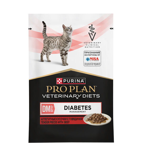 Влажный корм для кошек Pro Plan Veterinary Diets диетический Diabetes Management DM St/Ox при сахарном диабете с говядиной в соусе 85 г