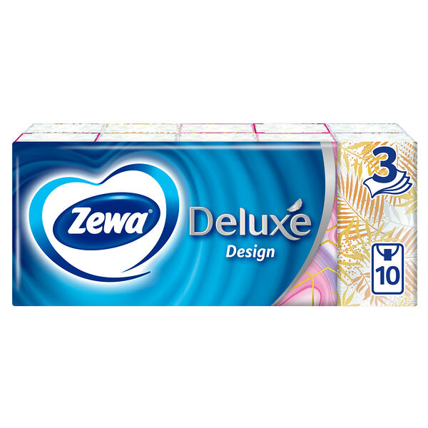 Платочки носовые Zewa Deluxe Design бумажные дизайн в ассортименте 10 х 10 шт 