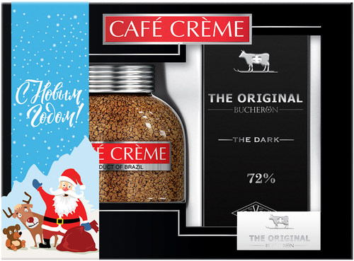 

Набор подарочный Cafe creme Swiss Original Cafe Кофе растворимый сублимированный 100 г, горький шоколад 100 г