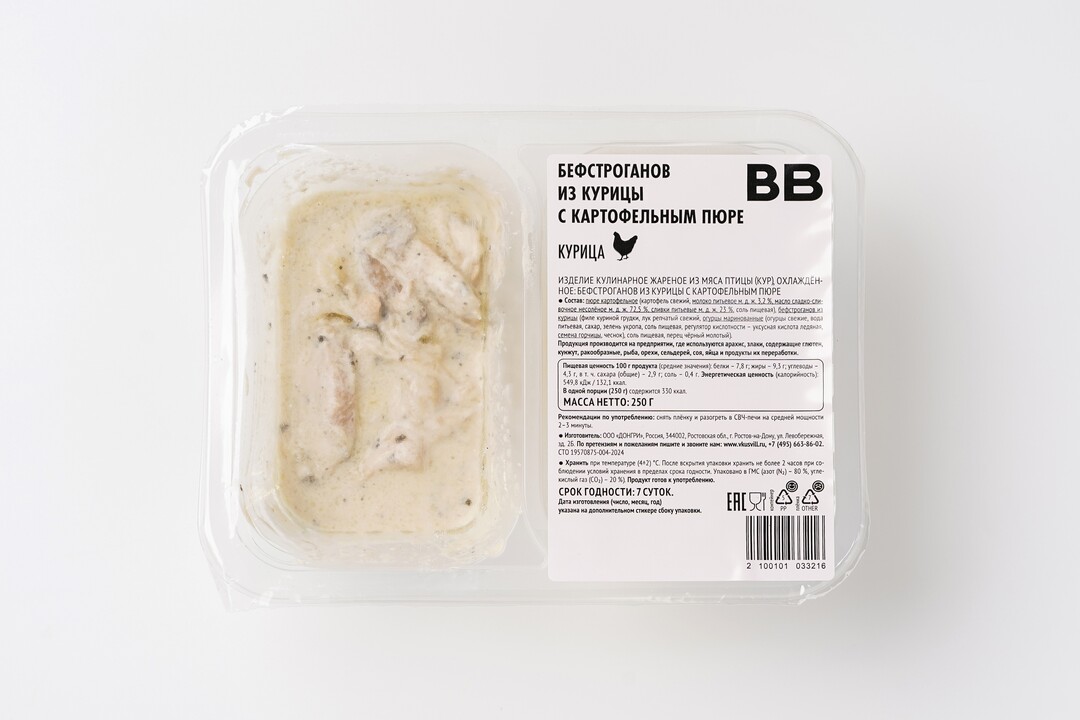 

Бефстроганов из курицы с картофельным пюре ВкусВилл 250 г