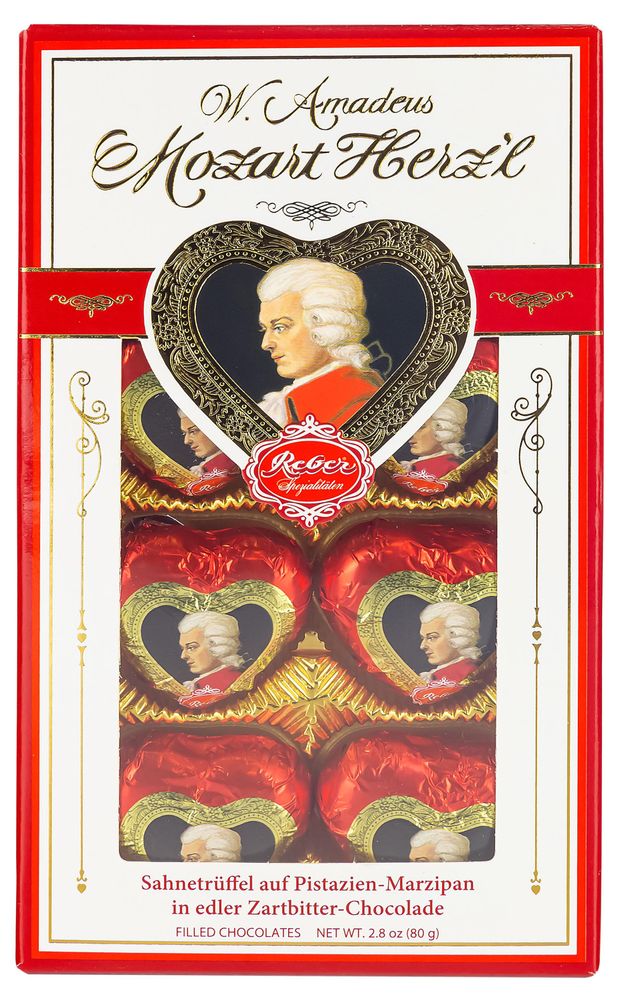 

Конфеты шоколадные Reber Mozart Herzl сердечки-мини из горького шоколада с марципановой начинкой 80 г