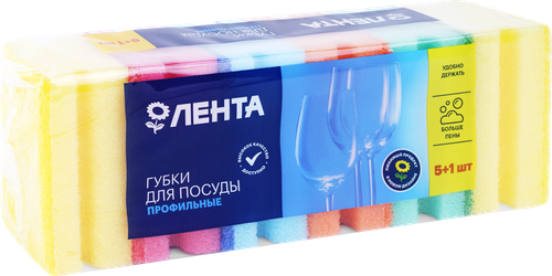 

Губки для посуды Лента профильные 9х7х4.4 см., 5+1 шт