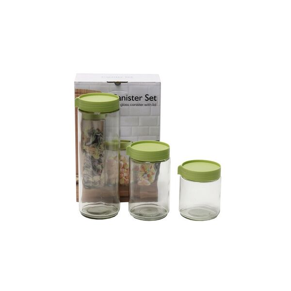 Набор банок для сыпучих прод стекл 3 шт арт72501C с пластмасс крышками 400/600/1050 мл 8,5*10,8/8,5*15/8,5*24,8 см