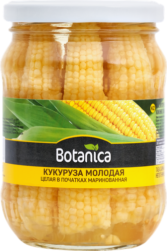 

Кукуруза Botanica молодая целая в початках маринованная 370 г