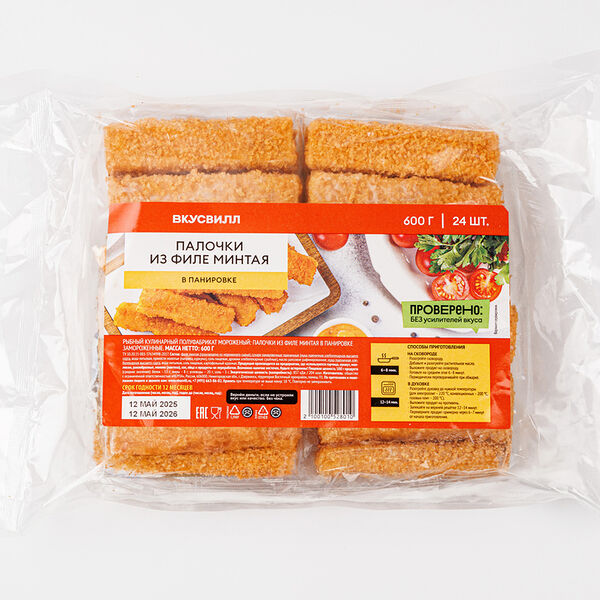 Палочки из филе минтая в панировке, Продукт замороженный , 600 г