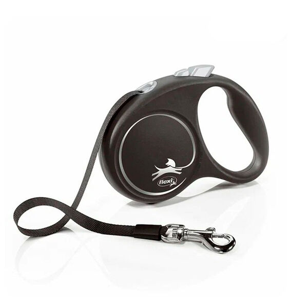 Рулетка Flexi Black Design M, трос 5 м до 20 кг, серебро