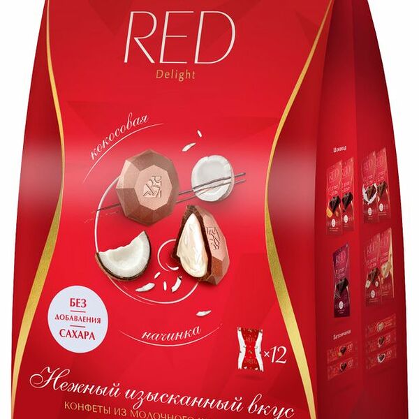 Набор конфет RED Delight из молочного шоколада с кокосовой начинкой без сахара 132 г