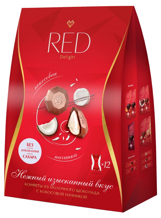 

Набор конфет RED Delight из молочного шоколада с кокосовой начинкой без сахара 132 г