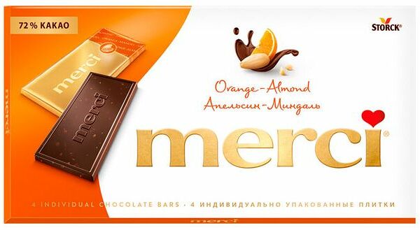Шоколад горький Merci апельсин миндаль 100 г