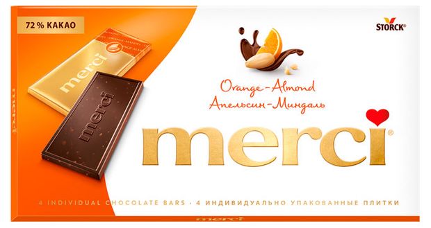 

Шоколад горький Merci апельсин миндаль 100 г