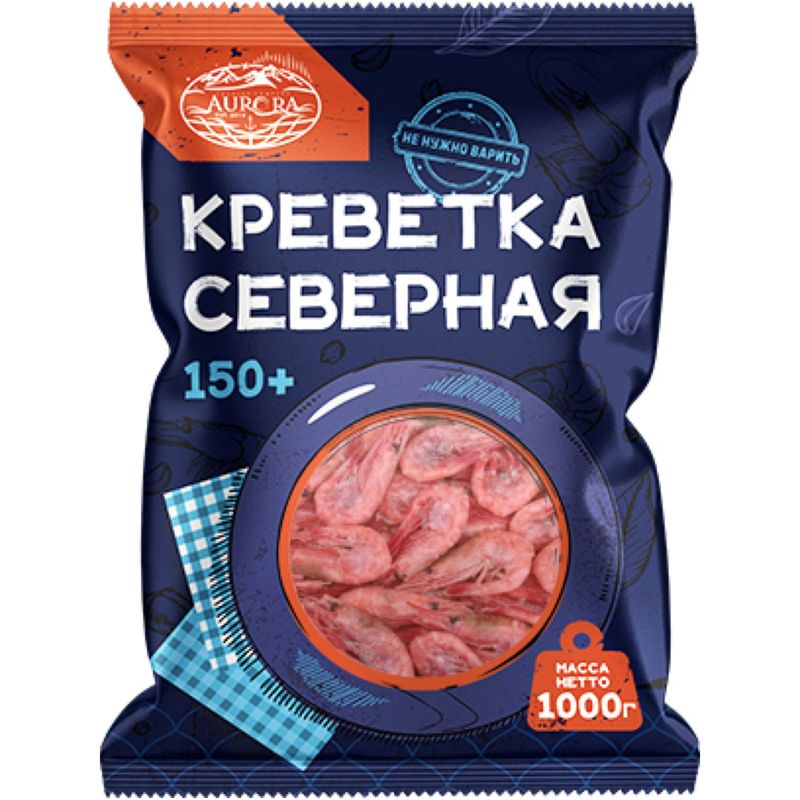 

Креветки Aurora северные неразделанные варено-мороженные 150+ 1 кг