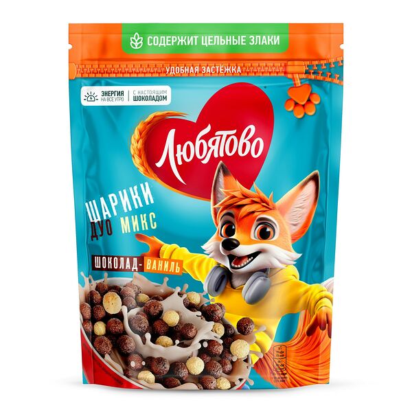 Завтрак готовый Любятово Шарики шоколадные Дуо Микс 200 г