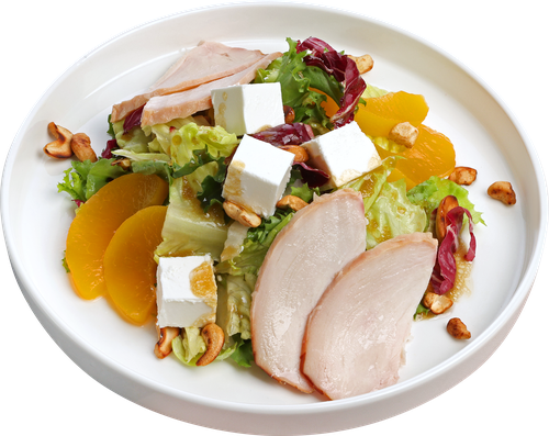 

Салат с персиком и копченой курицей 180 г