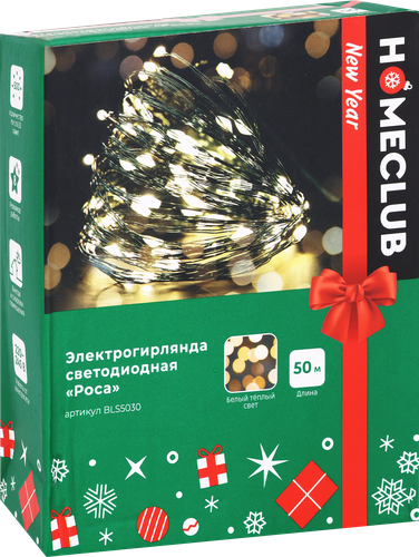 

Электрогирлянда Homeclub Роса 500 microLED, теплый белый, длина 50 м, таймер, 8 режимов