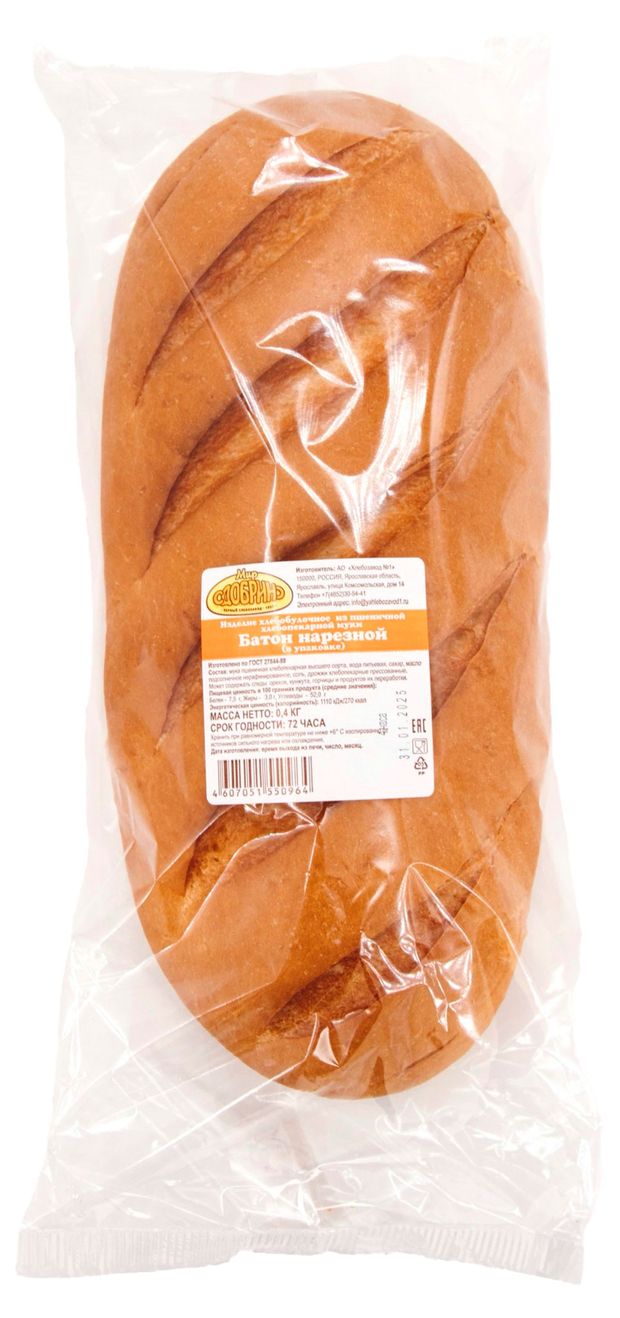 

Батон Мир Сдобрино Нарезной целый 400 г
