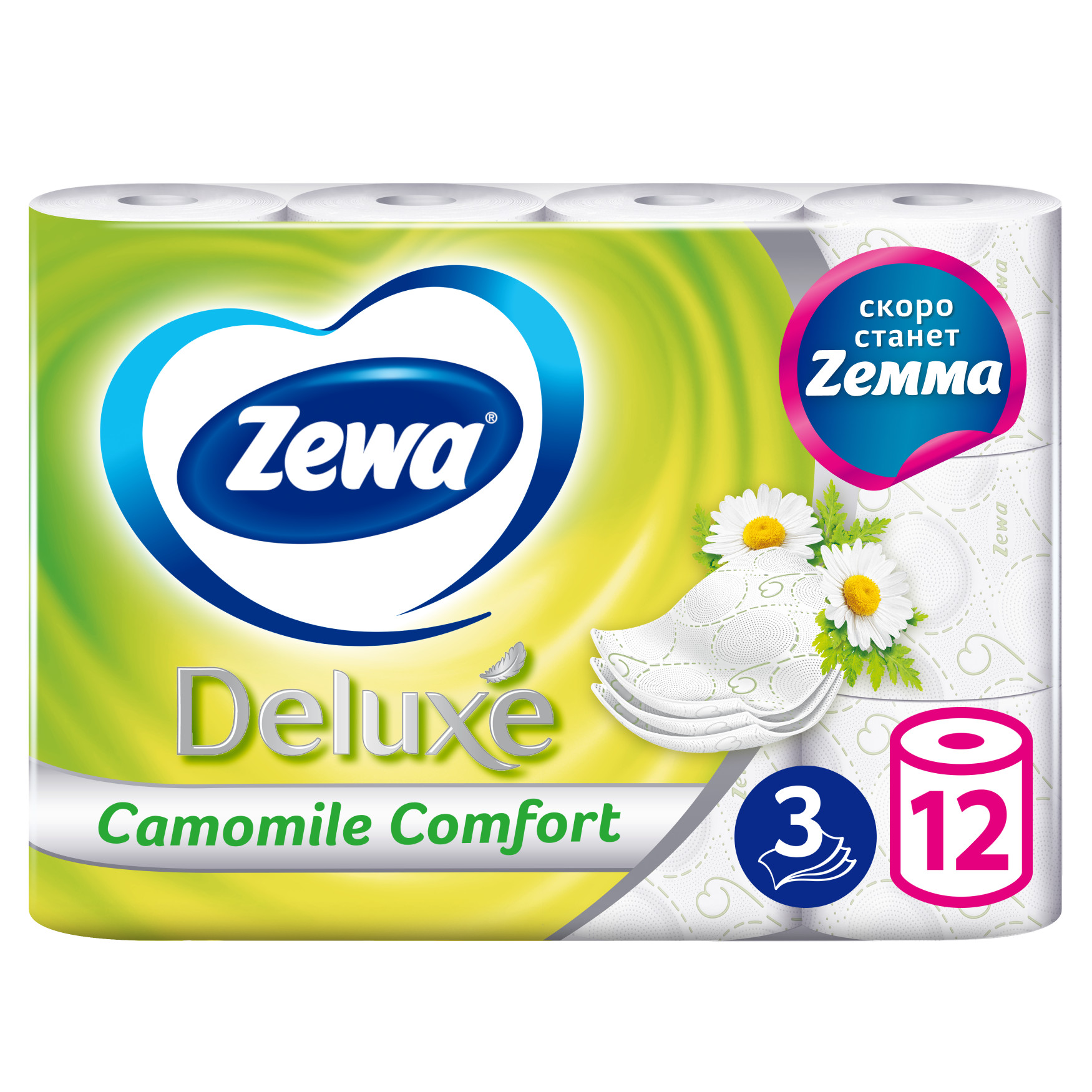 

Туалетная бумага Zewa Deluxe Ромашка 3 слоя 8 рулонов