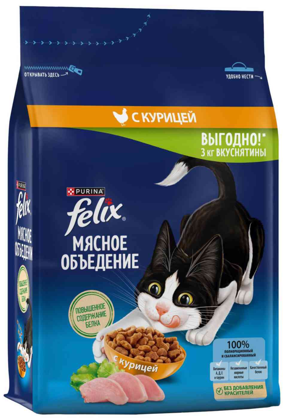 

Сухой корм для кошек Felix Мясное объедение Курица 3 кг