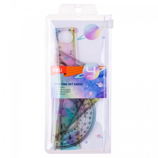 

Набор линеек Deli 2 треугольника, линейка 15 см, транспортир, цвет набора в ассортименте