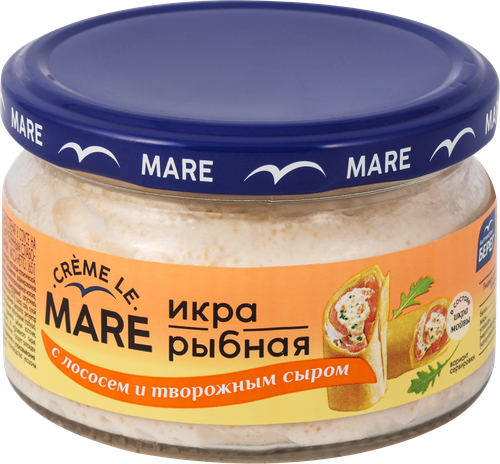 

Икра рыбная слабосоленая Балтийский Берег Creme Le Mare, в соусе с рубленным слабосоленым лососем и творожным сыром, 165г