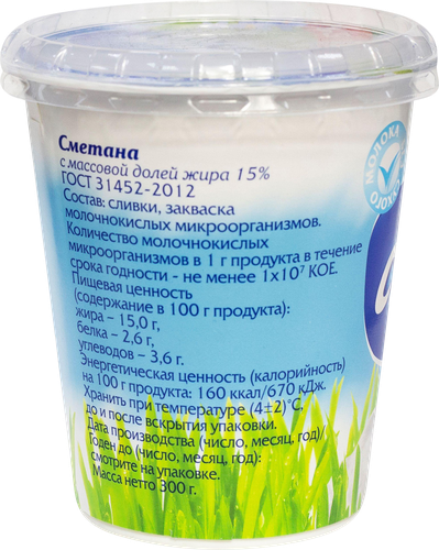 

Сметана Томское молоко 15% 300 г