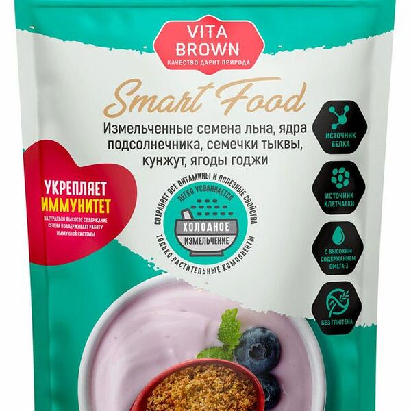 Семена Vita Brown льна, тыквы, кунжута, годжи, подсолнечника измельчённые 160 г