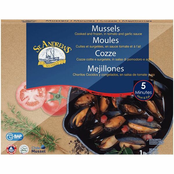Мидии St.Andrews чилийские в раковине в томатно-чесночном соусе, 500 г