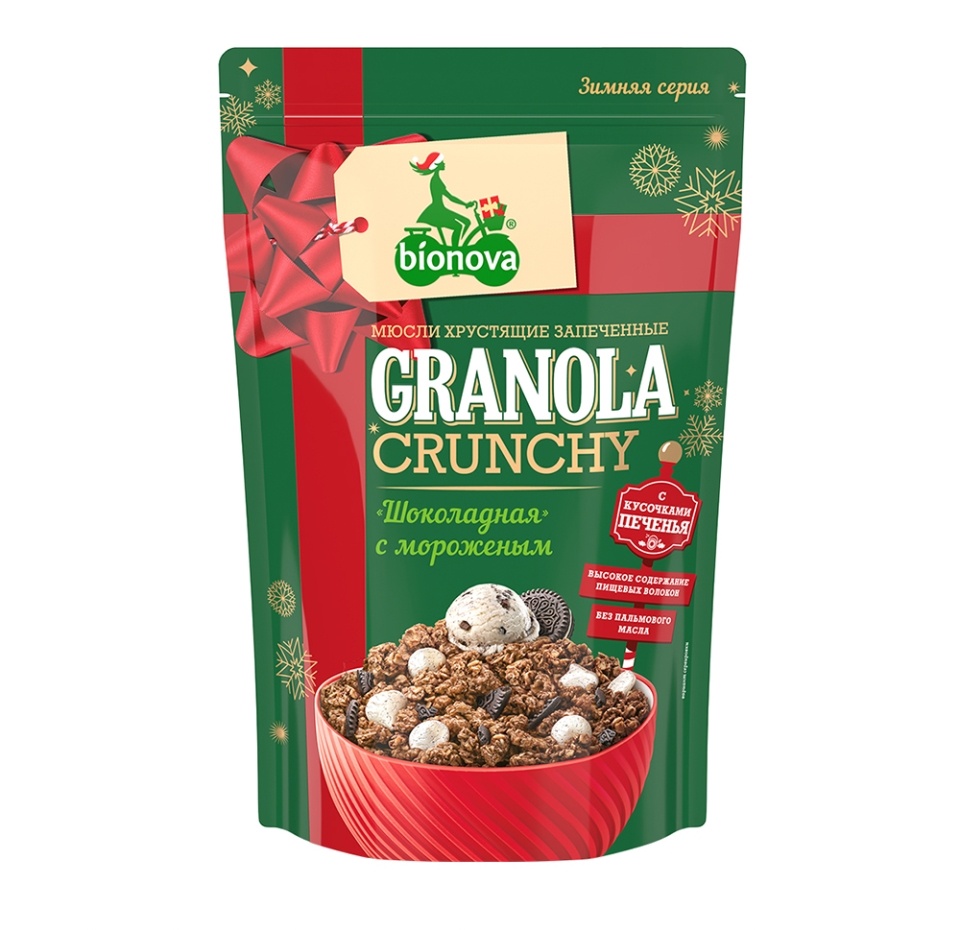 

Мюсли Bionova шоколадные с ванильным мороженым и печеньем 400 г