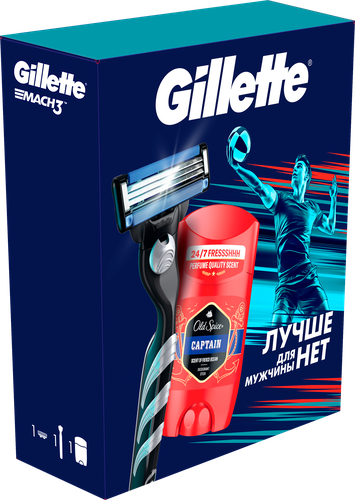 

Набор подарочный: Бритва Gillette Mach3 с 1 сменной кассетой, Дезодорант Old Spice Captain 50 мл