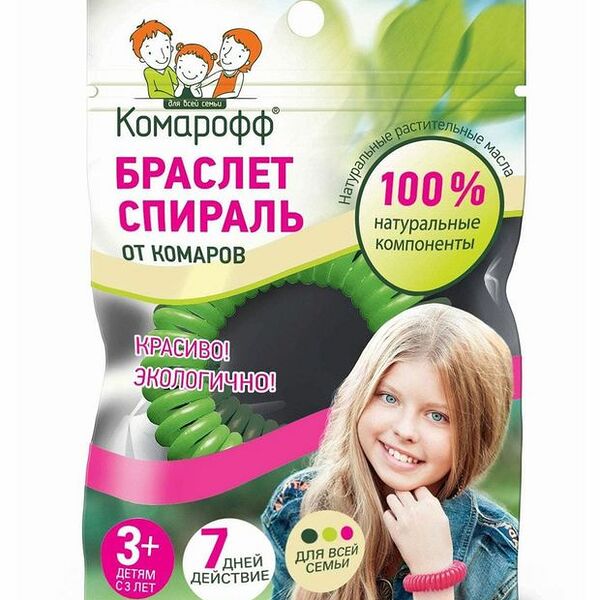 Браслет-спираль от комаров Комарофф семейный с 3 лет, 1 шт.
