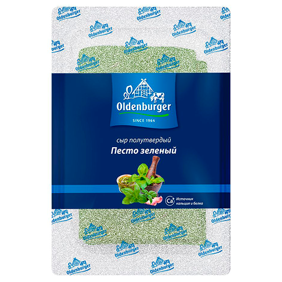 

Сыр полутвердый Oldenburger Песто зеленый нарезка 45% 125 г