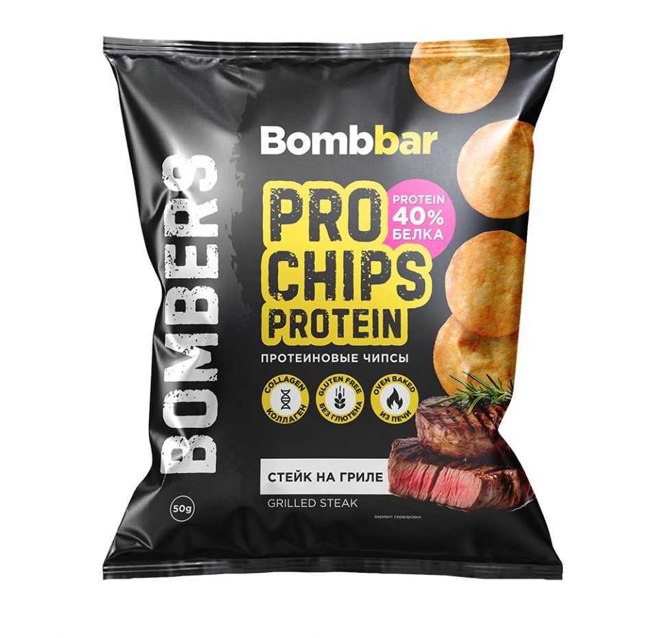 

Чипсы BombBar протеиновые цельнозерновые без глютена стейк на гриле 50 г