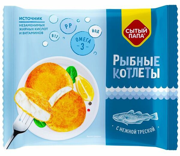 Котлеты рыбные Сытый папа с треской замороженные 300 г