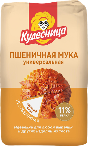 Мука пшеничная Кудесница универсальная хлебопекарная высший сорт 2 кг