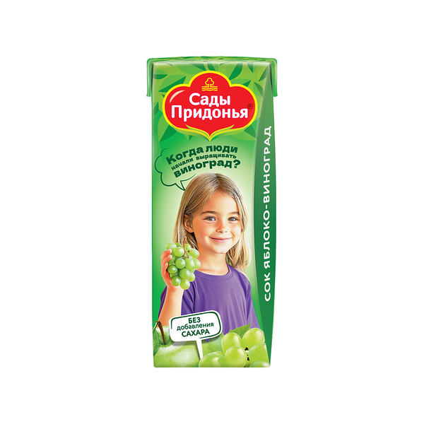 Сок детский Сады Придонья яблоко-виноград с 6 месяцев 0.2 л