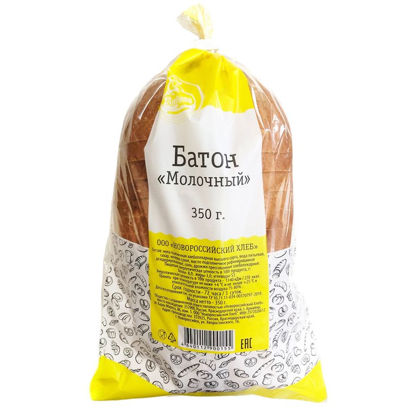

Батон Новороссийский хлеб Молочный в нарезке 350 г