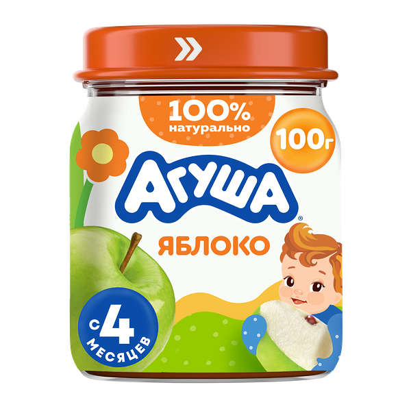 Пюре фруктовое детское Агуша Яблоко в стеклянной баночке с 4 месяцев 100 г