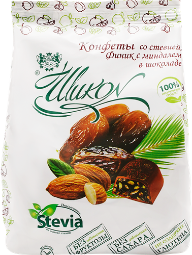 Конфеты Шикон Финик с миндалем без сахара в шоколаде 150 г