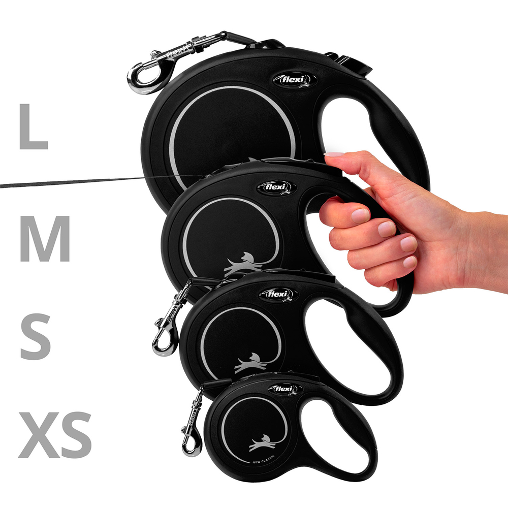 

Рулетка Flexi New classic черная размер L до 50 кг 5 м лента