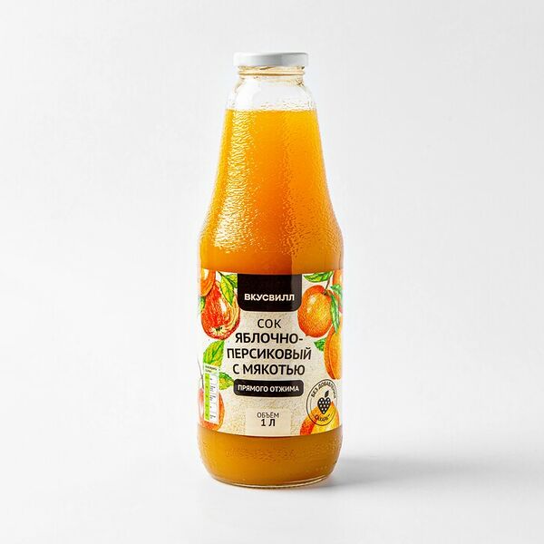 Сок яблочно- персиковый с мякотью прямого отжима, 1 л
