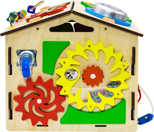 Бизидом Умняша Alatoys Развивающий домик-конструктор с замочками, лабиринтами и механизмами для малышей